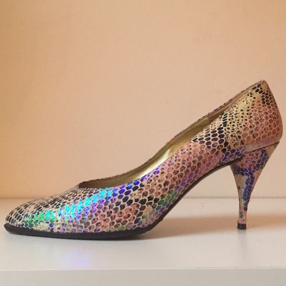 Xavier Danaud Shoes - Vtg Iridescent Snakeskin Xavier Danaud 3" Heels 10